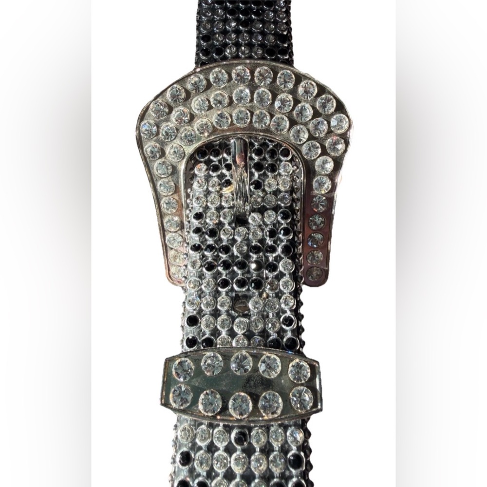 Crystal Rhinestone Statement Belt Buckle - Silver 42”